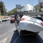 Conductora resulta lesionada tras volcadura en Eloy Cavazos en Guadalupe NL